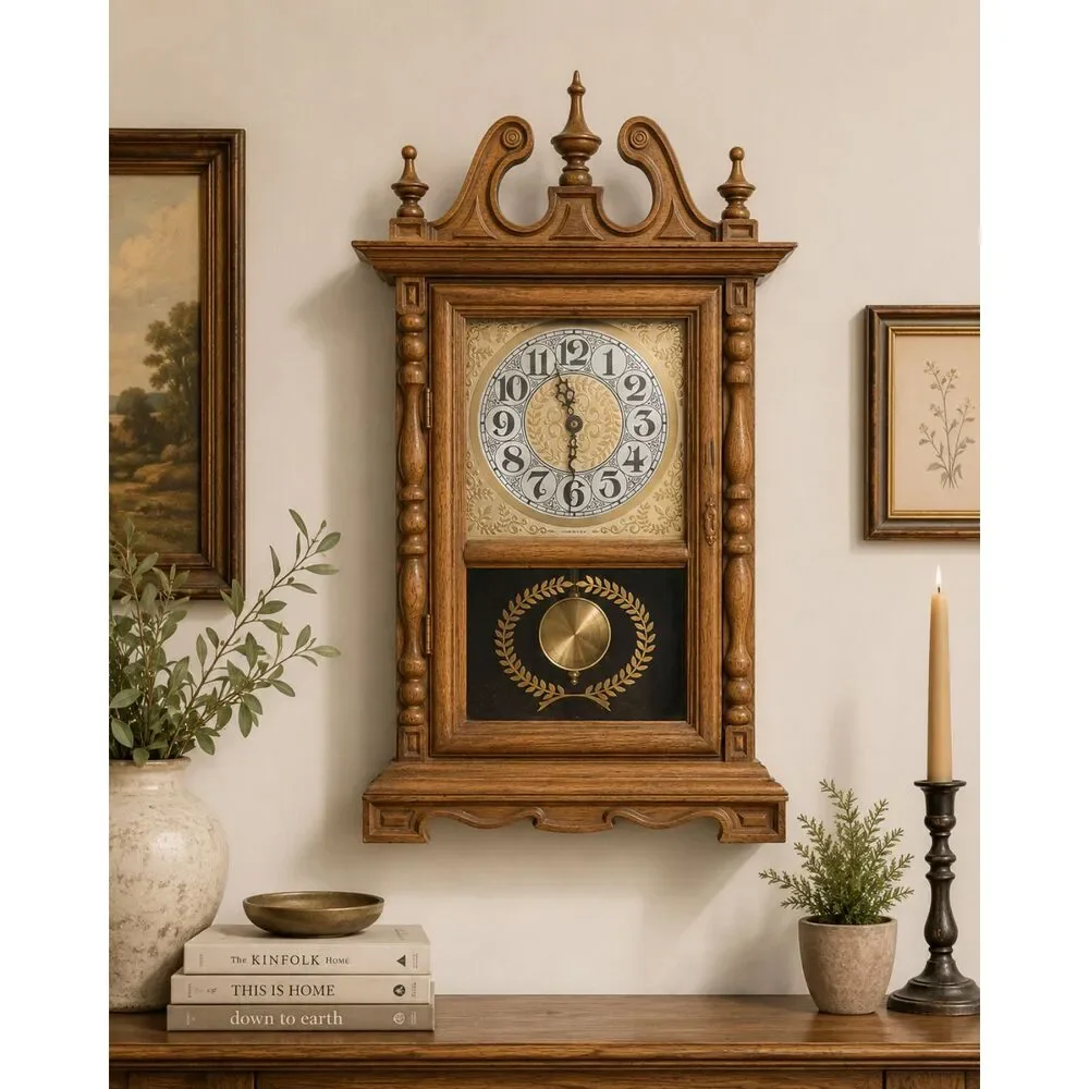 Vintage Westminster Chime Quartz Mantel Clock Wood Pendulum Working USA